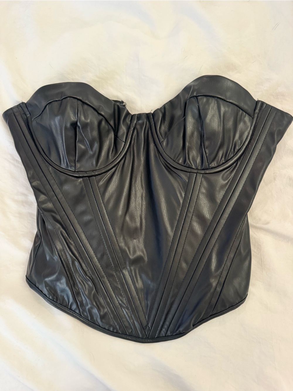 Strapless Black Faux Leather Bustier Corset Top